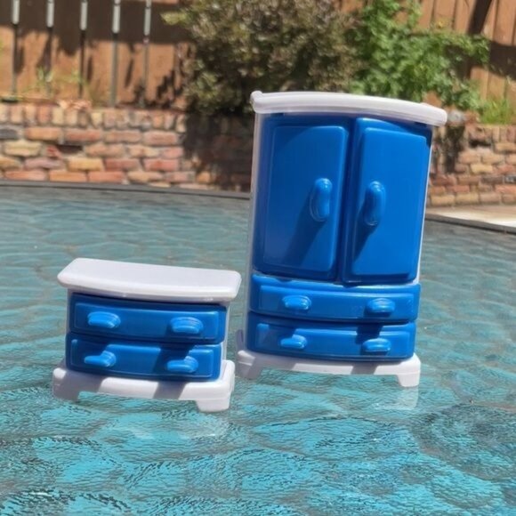 unbranded Other - Miniature Dollhouse White & Blue Armoire And Dresser Set